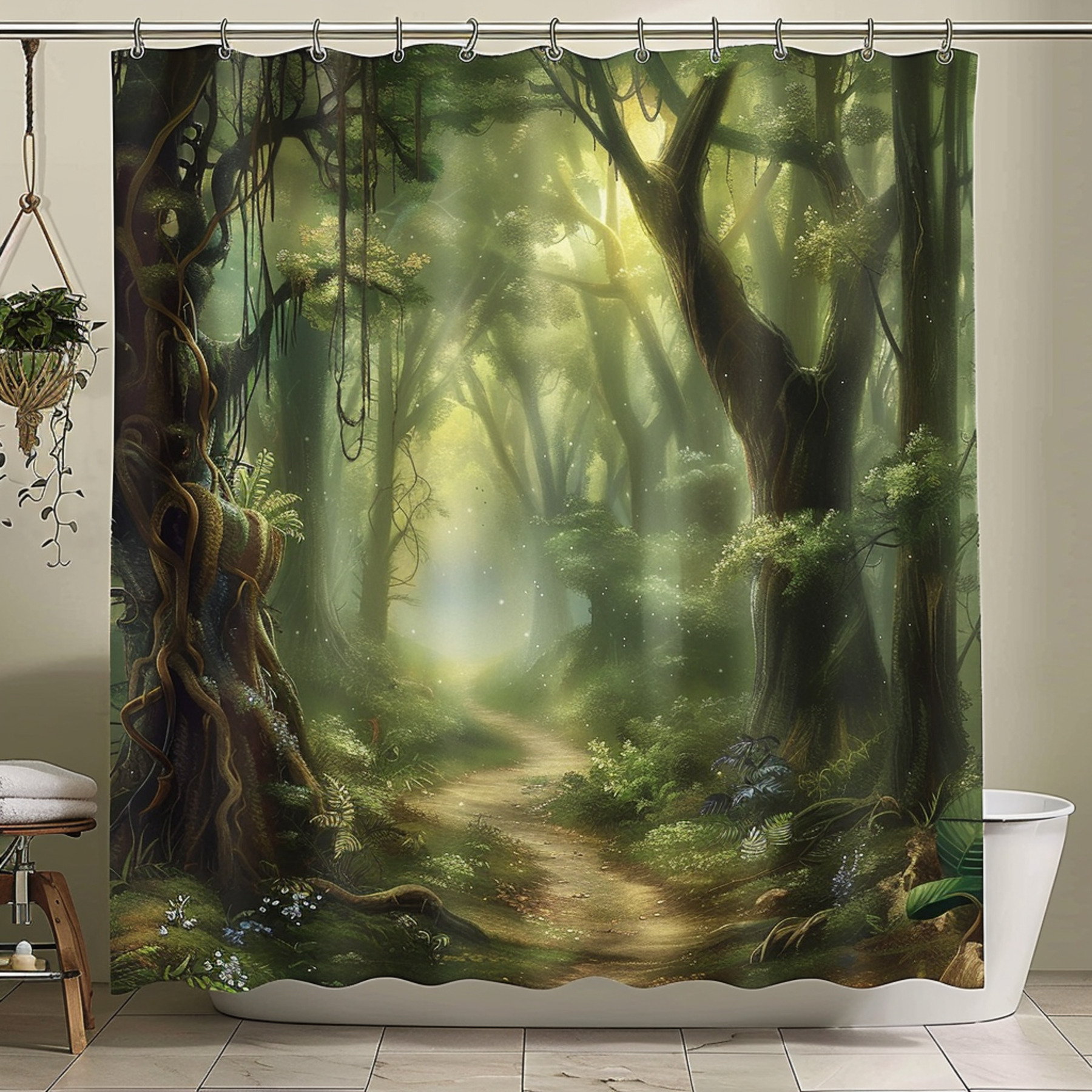 Enchanted Forest Shower Curtain Oil Painting Style Hyperrealistic