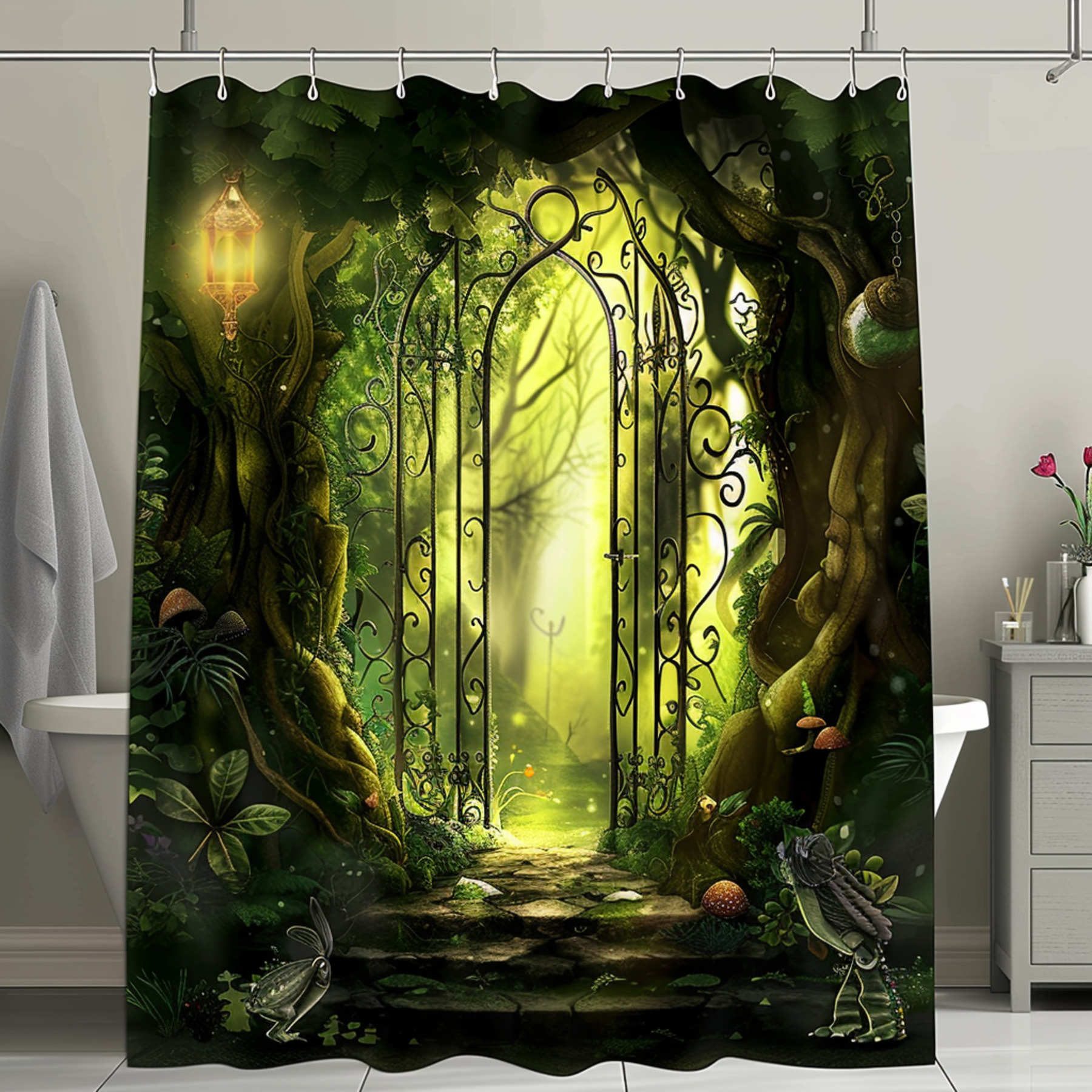 Enchanted Forest Shower Curtain Set Mystical Garden Design Hyper