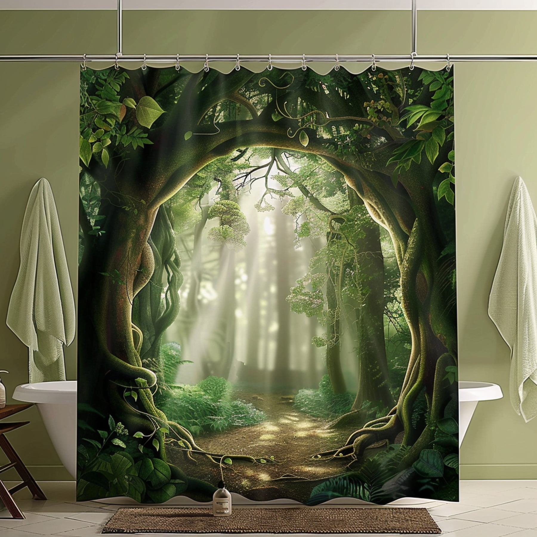 Enchanted Forest Shower Curtain Set with Intricate Tree Patterns for a