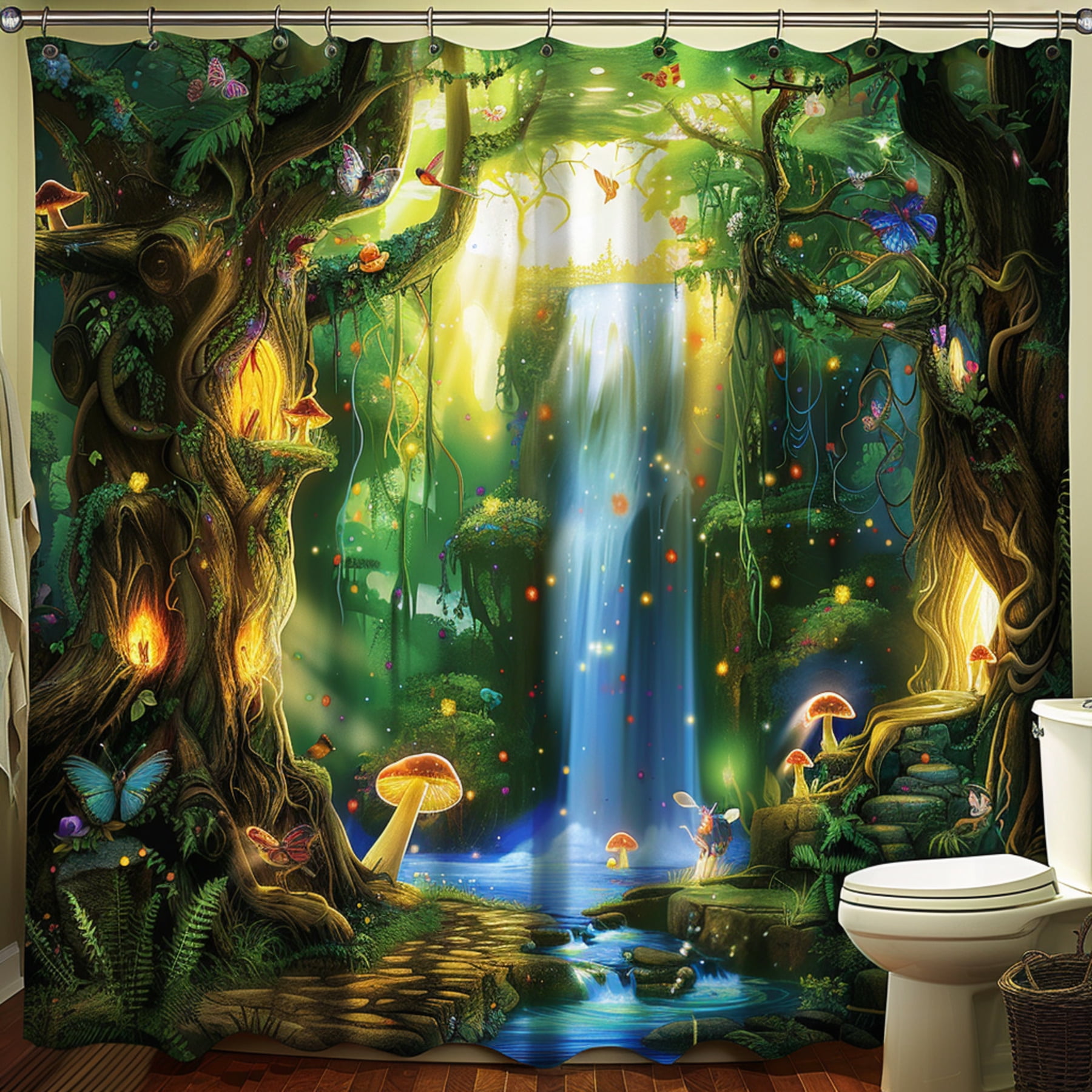Enchanted Forest Shower Curtain Whimsical Woodland Bathroom Decor with