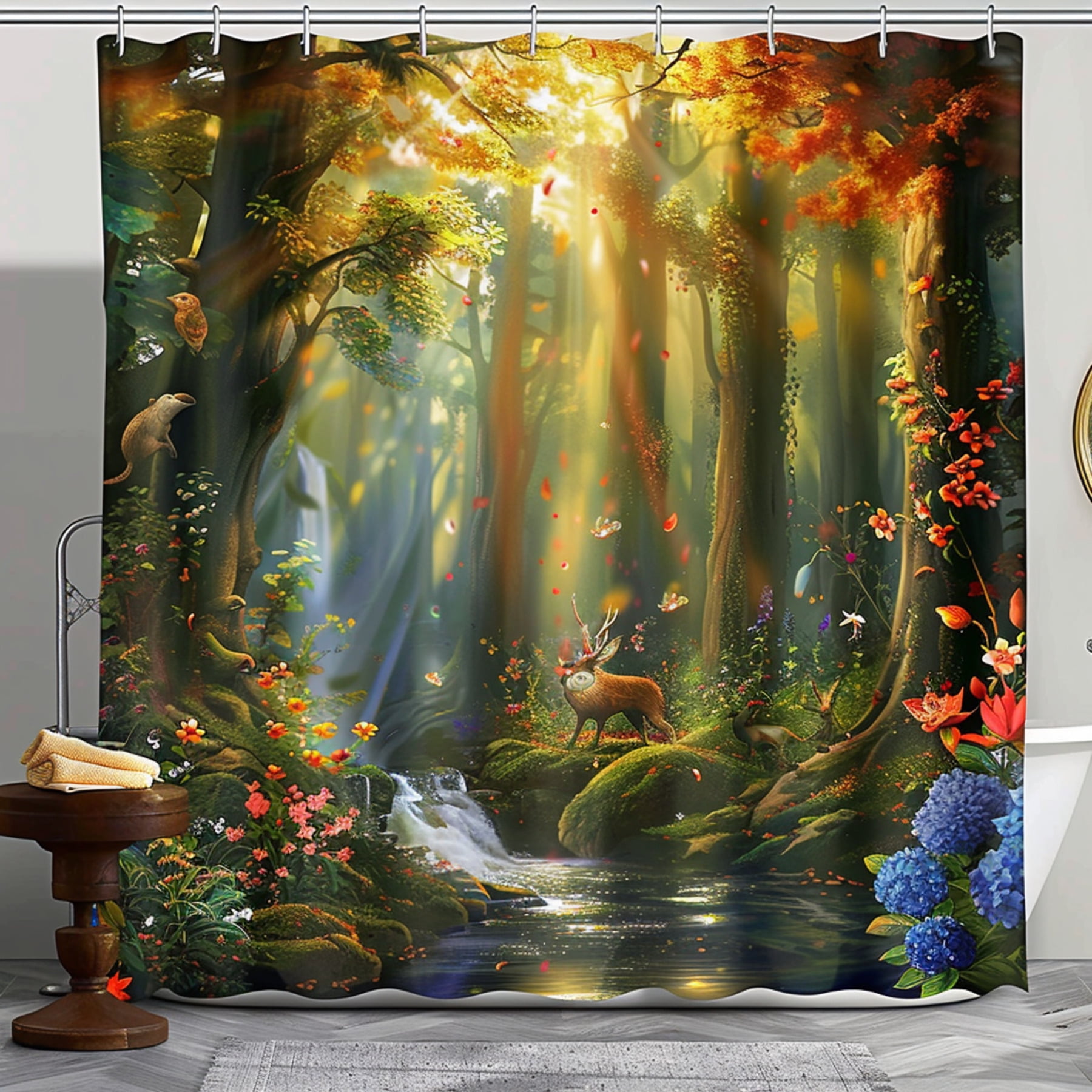 Enchanted Forest Shower Curtain Whimsical Woodland Bathroom Decor with