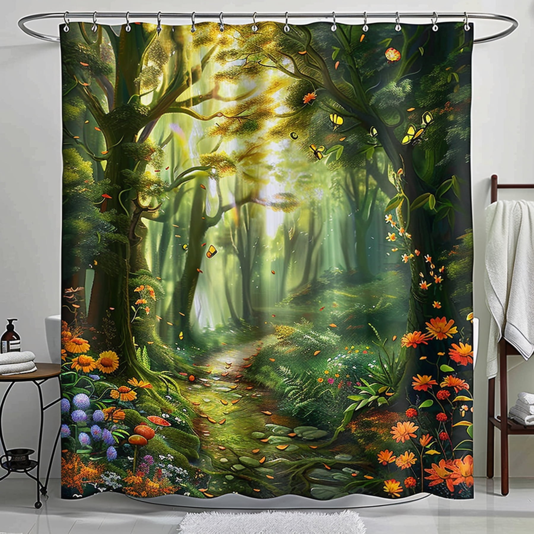 Enchanted Forest Shower Curtain Woodland Bathroom Decor Fantasy Nature