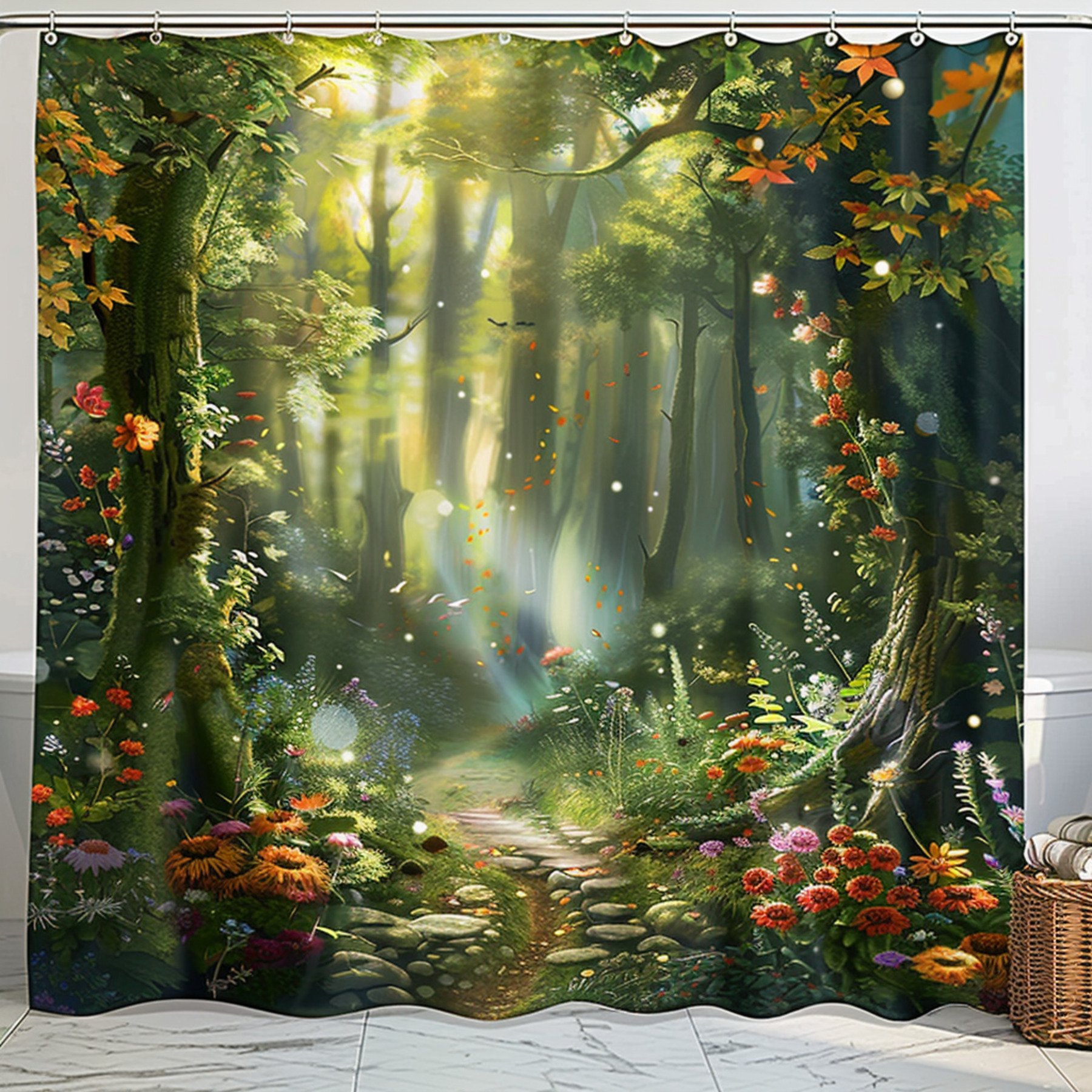 Enchanted Forest Shower Curtain Woodland Bathroom Decor Fantasy Nature