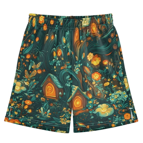 Enchanted Forest Stripes Lines Athletic Shorts Breathable with Comfort Fit Drawstring Casual Sweatshorts Small