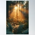 thumbnail image 1 of Enchanted Forest Sunrise – Mystical Sun Rays Through Trees Poster Wall Art, Modern Wall Decor, 12x18 UNFRAMED, 1 of 3