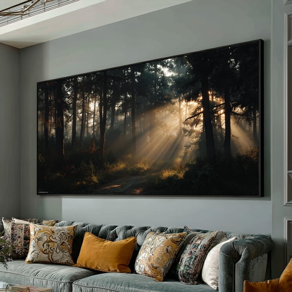 Enchanted Forest Sunrise Sunrays Through Trees Mystical Woodland Wall Art Nature Landscape Atmospheric Forest Decor Print Poster, Poster Only
