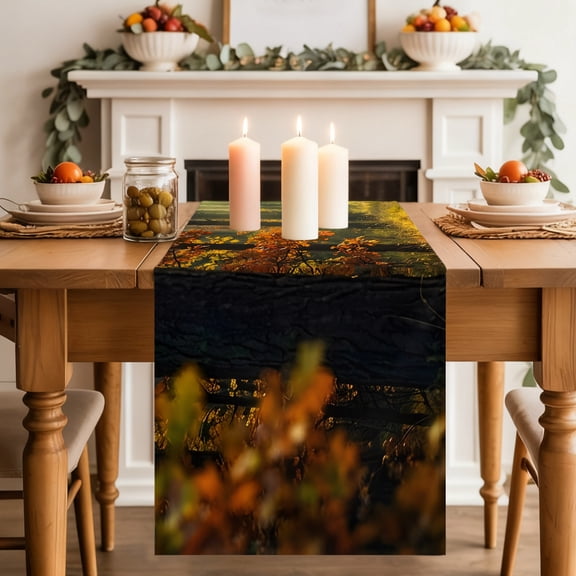 Enchanted Forest Table Runner, Fall Nature Sunlight Sunbeams Path Washable Cotton-linen Table Runners Dining Kitchen Decoration for Everyday Home Wedding Party Decor, 13 x 70 Inch