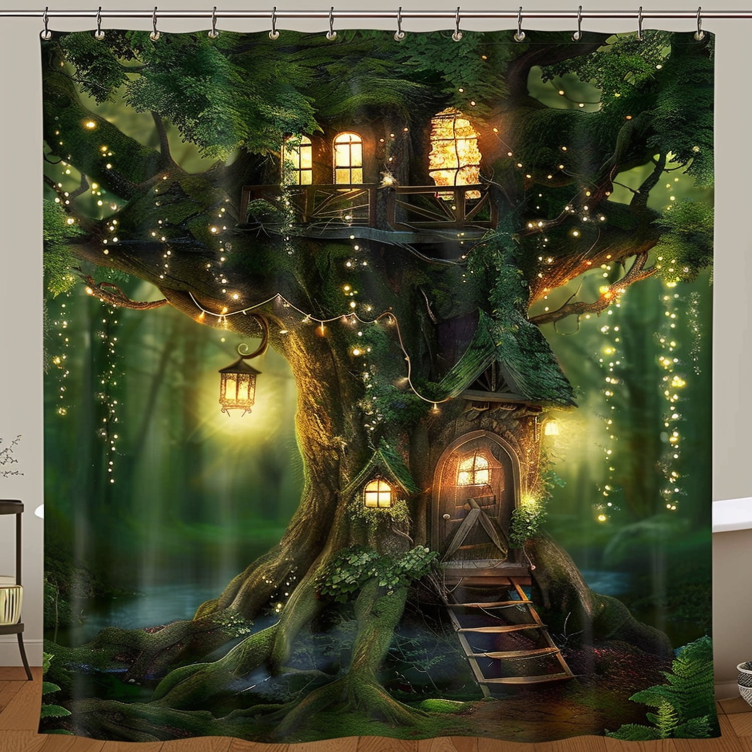 Enchanted Forest Treehouse Shower Curtain Magical Woodland Bathroom