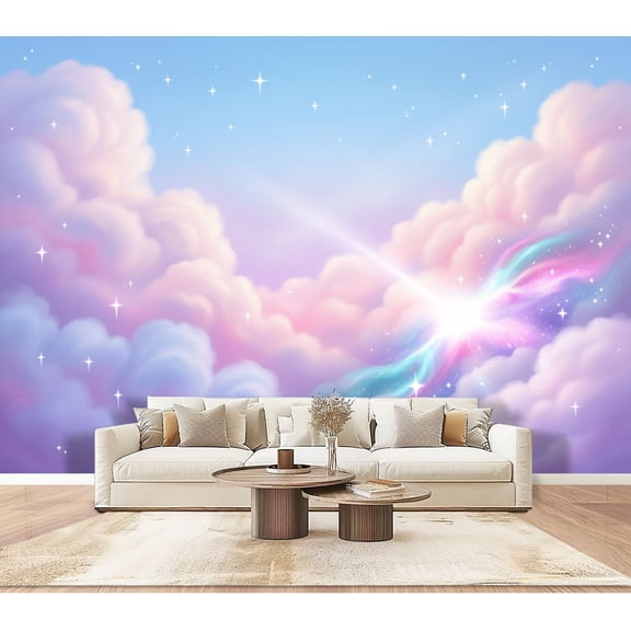 Enchanted Forest Wallpaper Dreamy Pastel Glowing Light Rainbow Peel and Stick Wall Murals 100"H x 144"W Removable PVC Wall Paper Self-Adhesive Wall Paintings for Bedroom Living Room