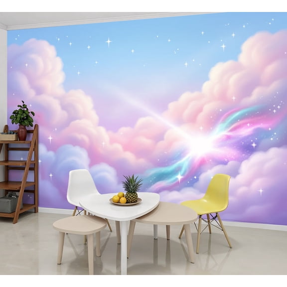 Enchanted Forest Wallpaper Dreamy Pastel Glowing Light Rainbow Peel and Stick Wall Murals 69"H x 96"W Removable PVC Wall Paper Self-Adhesive Wall Paintings for Bedroom Living Room