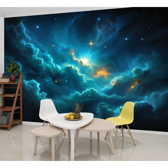 Enchanted Forest Wallpaper Galactic Stars Cosmic Clouds Peel and Stick Wall Murals 69"H x 96"W Removable PVC Wall Paper Self-Adhesive Wall Paintings for Bedroom Living Room
