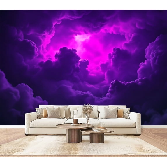 Enchanted Forest Wallpaper Glowing Purple Clouds Vibrant Pink Light Dramatic Peel and Stick Wall Murals 100"H x 144"W Removable PVC Wall Paper Self-Adhesive Wall Paintings for Bedroom Living Room