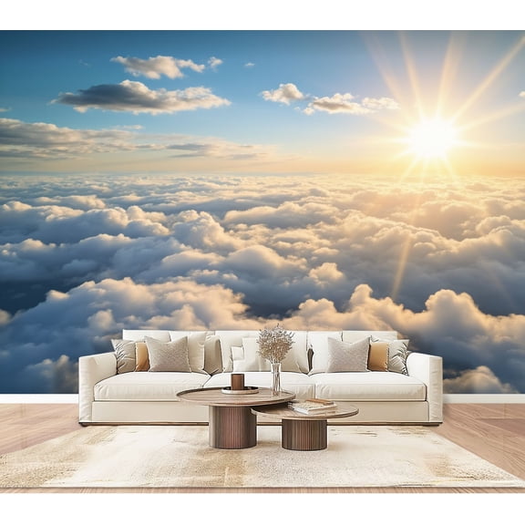 Enchanted Forest Wallpaper Golden Sea Fluffy Clouds Peel and Stick Wall Murals 100"H x 144"W Removable PVC Wall Paper Self-Adhesive Wall Paintings for Bedroom Living Room