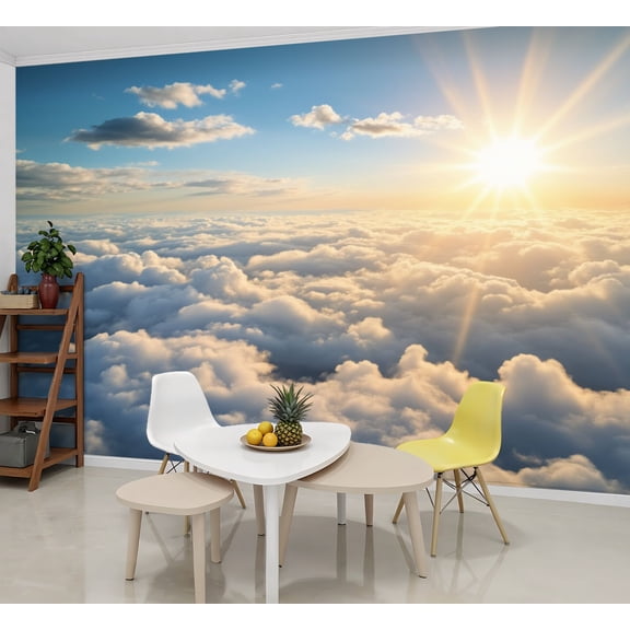Enchanted Forest Wallpaper Golden Sea Fluffy Clouds Peel and Stick Wall Murals 69"H x 96"W Removable PVC Wall Paper Self-Adhesive Wall Paintings for Bedroom Living Room