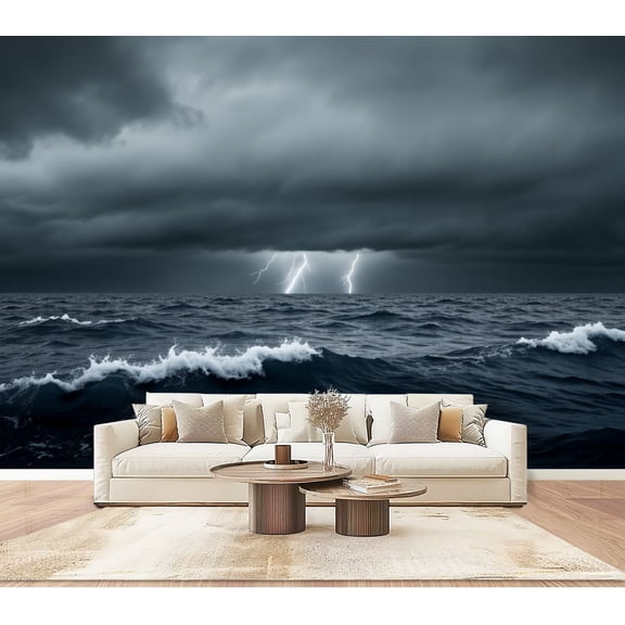 Enchanted Forest Wallpaper Ocean Strikes under Dark Clouds Peel and Stick Wall Murals 100"H x 144"W Removable PVC Wall Paper Self-Adhesive Wall Paintings for Bedroom Living Room