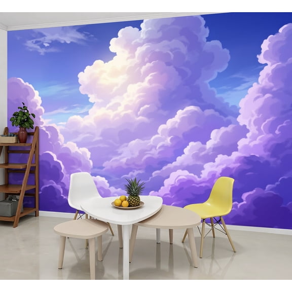 Enchanted Forest Wallpaper Purple Dreamy Pastel Blue Sky Peel and Stick Wall Murals 69"H x 96"W Removable PVC Wall Paper Self-Adhesive Wall Paintings for Bedroom Living Room