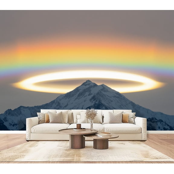 Enchanted Forest Wallpaper Rainbow Around Snowy Mountain Peak Sunset Peel and Stick Wall Murals 100"H x 144"W Removable PVC Wall Paper Self-Adhesive Wall Paintings for Bedroom Living Room