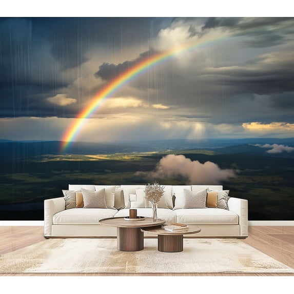 Enchanted Forest Wallpaper Rainbow Landscape After Rain Scenic River Dramatic Peel and Stick Wall Murals 100"H x 144"W Removable PVC Wall Paper Self-Adhesive Wall Paintings for Bedroom Living Room