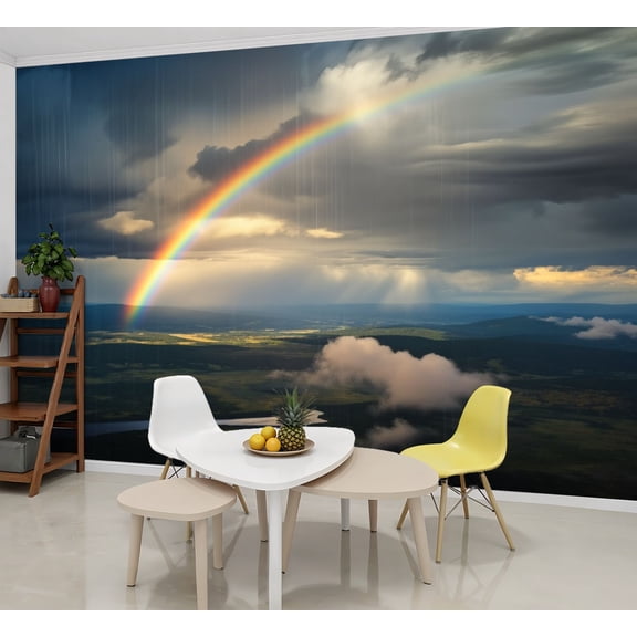 Enchanted Forest Wallpaper Rainbow Landscape After Rain Scenic River Dramatic Peel and Stick Wall Murals 69"H x 96"W Removable PVC Wall Paper Self-Adhesive Wall Paintings for Bedroom Living Room