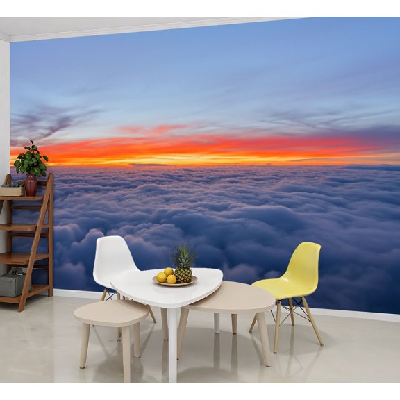 Enchanted Forest Wallpaper Sunset Clouds Dramatic Orange Blue Sky Peel and Stick Wall Murals 69"H x 96"W Removable PVC Wall Paper Self-Adhesive Wall Paintings for Bedroom Living Room