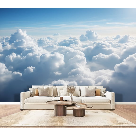 Enchanted Forest Wallpaper White Fluffy Clouds Blue Sky Soft Light Dreamy Peel and Stick Wall Murals 100"H x 144"W Removable PVC Wall Paper Self-Adhesive Wall Paintings for Bedroom Living Room