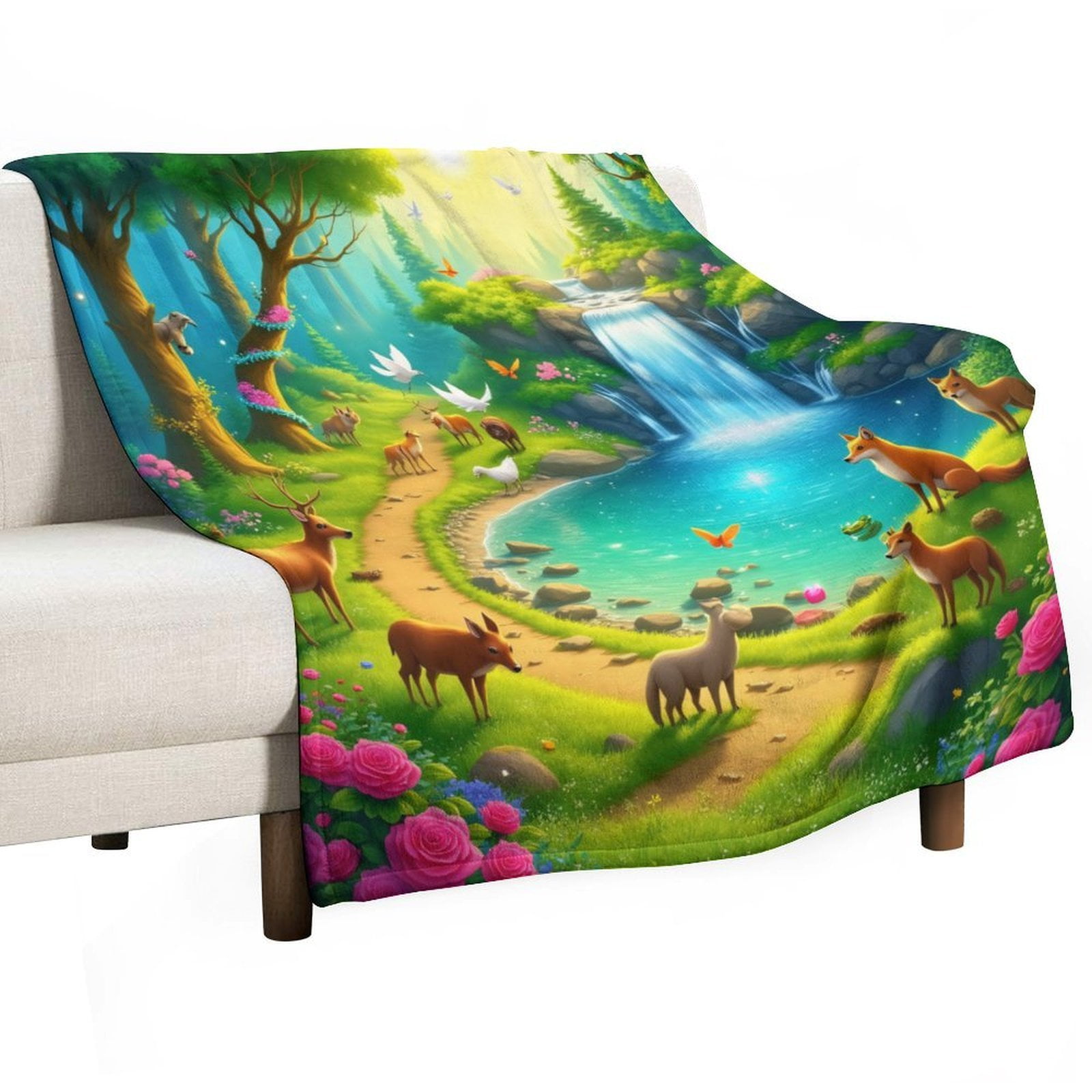 Enchanted Forest Waterfall Scene Throws Blankets for Sofa Bed Winter