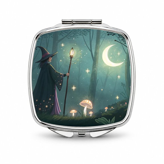 Enchanted Forest Witch Scene Travel Makeup Handbag Purse Small Pocket Compact Mirror