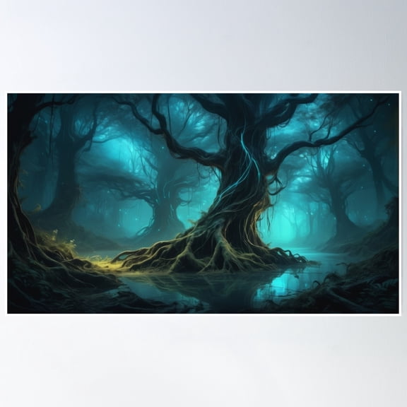 Enchanted Forest With Glowing Trees And Magical Lights Poster Wall Art, Modern Wall Decor, 8x12 UNFRAMED
