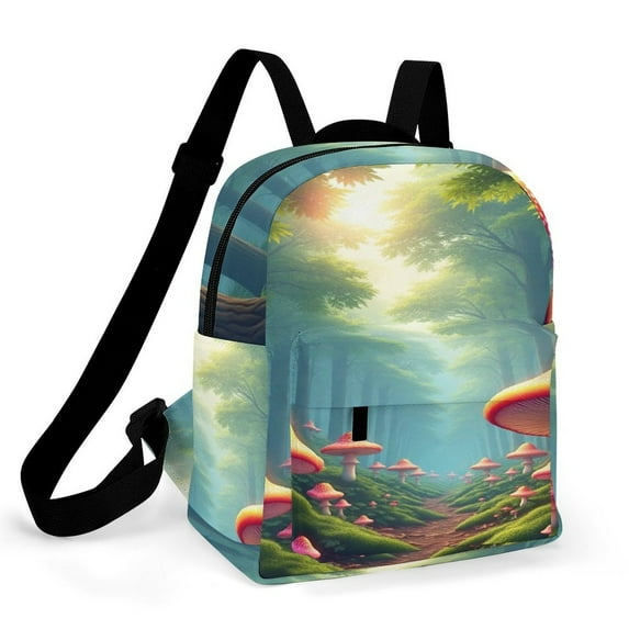 Enchanted Forest With Mushrooms Small Backpack Cute Mini Backpacks For Woman Lightweight Daypacks