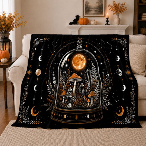 Enchanted Forest decorative motif Jar Celestial decorative theme Astrology, Warm Flannel Blanket for Cabin and Lodge, Festive autumn celebration Scene, Art Lovers autumn celebration Gift