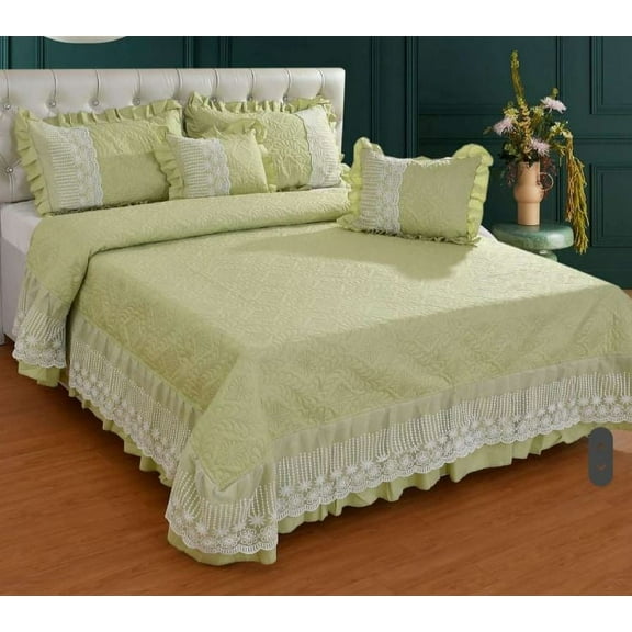 Enchanted Frill Design Bed Cover - Green