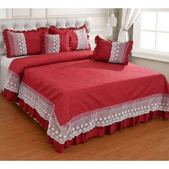 Enchanted Frill Design Bed Cover - Red