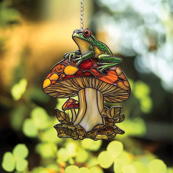 Enchanted Frog Stained Glass Suncatcher, Forest Fairy Tale Window Hanging Decor, Whimsical Gift for Frog Lovers