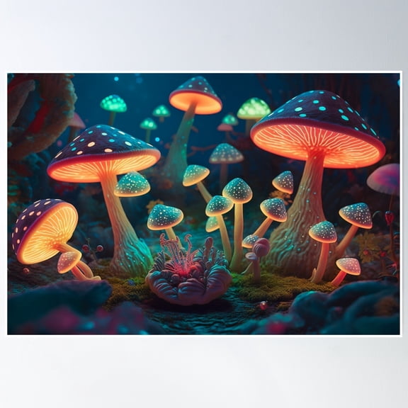 Enchanted Fungi: Mystical Glow In Dark Forest Poster Wall Art, Modern Wall Decor, 8x12 UNFRAMED