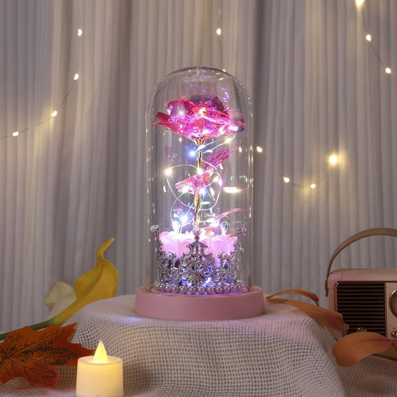 Enchanted Galaxy Rose Night Light, Glass Dome LED Rose Flower Lamp, Romantic Forever Rose Decor Gift for Valentine Wedding Birthday Home Decor