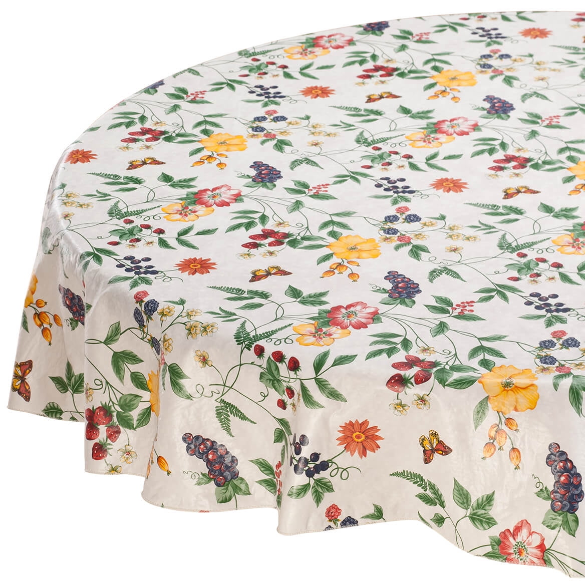 Enchanted Garden Multicolor Vinyl Round Tablecloth 70"