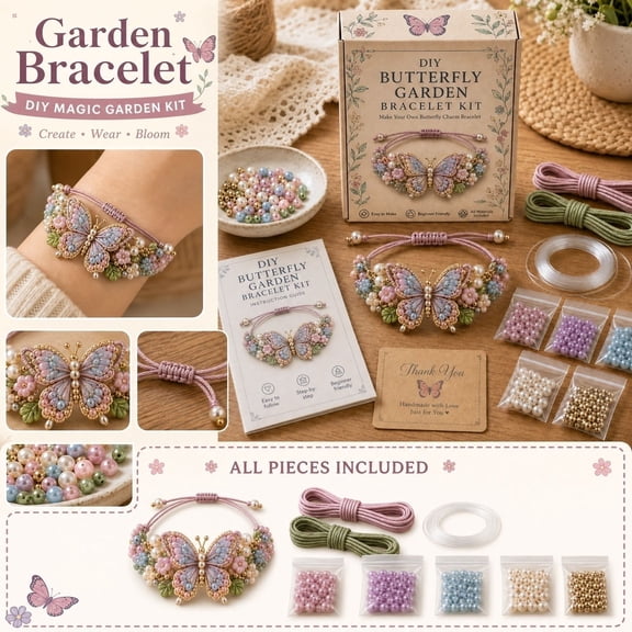 Enchanted Garden Charm Bracelet DIY Kit Series, Beginner Friendly Beading Craft Kit, Delicate Insect Charm Bracelet Making Set (Butterfly Garden)