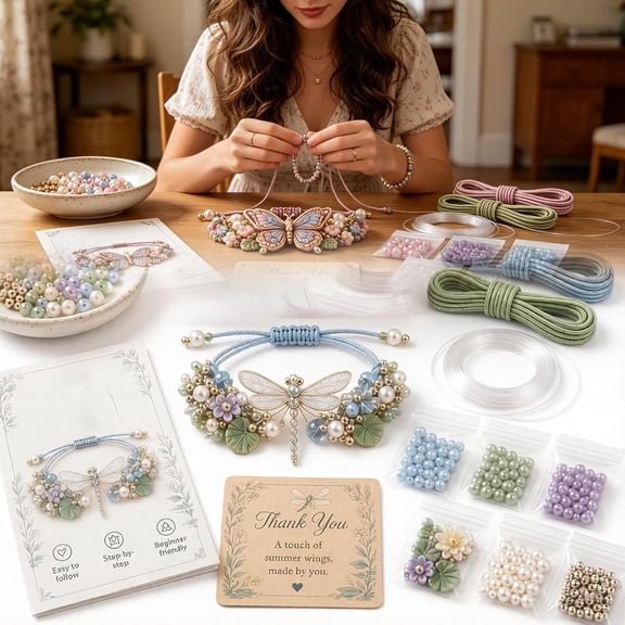 Enchanted Garden Charm Bracelet DIY Kit Series, Multi-Style 3D Insect Hand-Beading Bracelet Craft Kit, Miniature Garden Jewelry Making Art Set, Holiday Birthday Gift for Craft Lovers (Dragonfly)