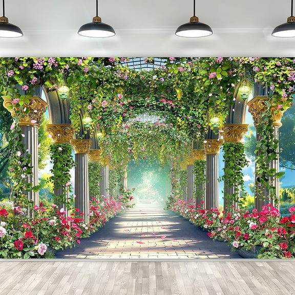 Enchanted Garden Flower Backdrop Rose Fairy Tale Wonderland Greenery Roman Arch Fantasy Dreamland Photography Backgrounds Photo Shoot Decor Props Decoration