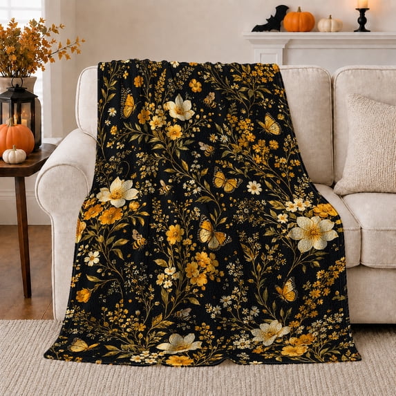Enchanted Garden Moth Butterfly Black, Cozy Friendship Quote Scene, Warm Flannel Blanket for Living Room and Reading Nook, Art Lovers Thanksgiving Gift, Artistic Home Decor