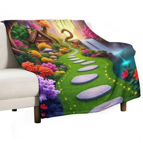Enchanted Garden Path Blanket Soft Throw Warm Lightweight Plush Blanket for Couch Bed Sofa