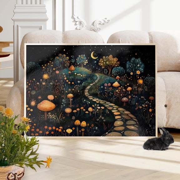 Enchanted Garden Starry Forest Wall Art, Whimsical Nature Decor, Unframed Paper Print Size 8x12