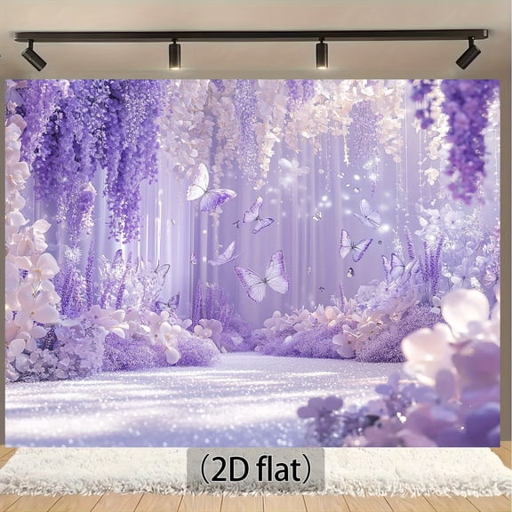 Enchanted Garden Wedding Backdrop Purple Lavender Wisteria Butterfly Birthday Bridal Shower Photography Background Purple Curtain Floral Engagement Party Decorations Banner Photo Booth Props
