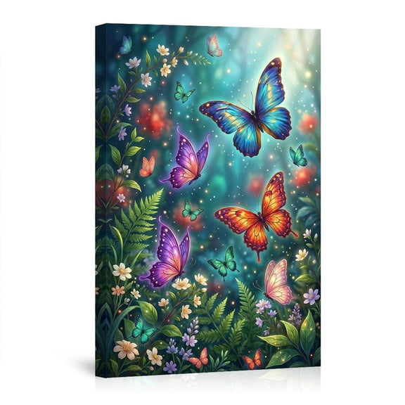 Enchanted Garden With Vibrant Butterflies Colorful Nature Whimsical Modern For Bedroom Home Canvas