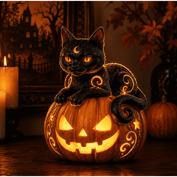 Enchanted Halloween Pumpkin LED Resin Figurinefor Your Halloween Home, Compact Halloween Decor for Mantel & Entry Table