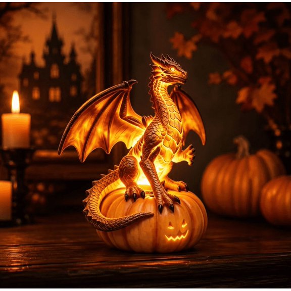 Enchanted Halloween Pumpkin LED Resin Figurinefor Your Halloween Home, Warm LED Light Halloween Scene Centerpiece