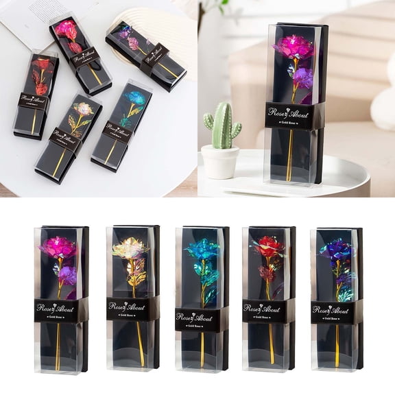 Enchanted Handmade Iridescent Foil Artificial Rose Flower, Galaxy Eternity Rose, Best Gift for Mother's Day Valentine's Day, Surprise for Women Daughter Girlfriend (Rainbow)