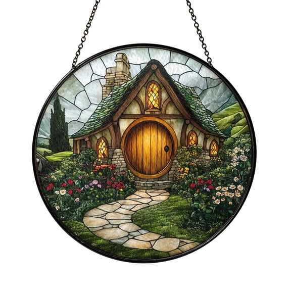 Enchanted House Suncatcher Window Hanging, Vibrant Stained Glass Style Fantasy Decor, Gift Idea