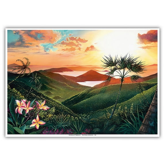 Enchanted Isle - Hawaiian Paradise Sunset View - From an Original Color Painting by Scott Westmoreland - Master Art Print 10in x 14in