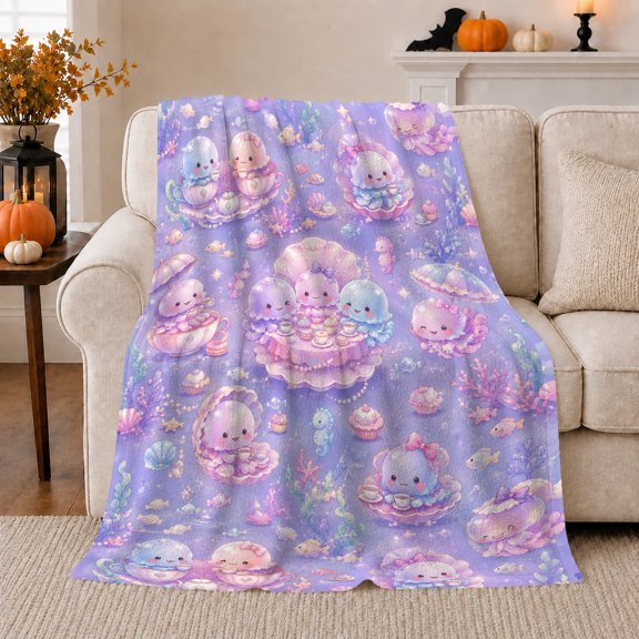 Enchanted Jellyfish Tea Party, Peaceful Fantasy Scene, Warm Flannel Blanket for Kitchen and Dining Room with Detailed Artwork, Food Lovers Birthday Gift, Fantasy Home Decor
